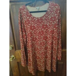 J. Jill Wearever Collection Lace Print Dress Size XL Red Beige